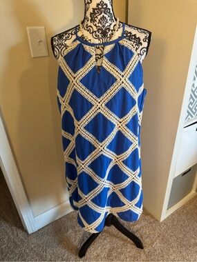 Skies are Blue Blue Crochet-Trim Halter Shift Dress NWT